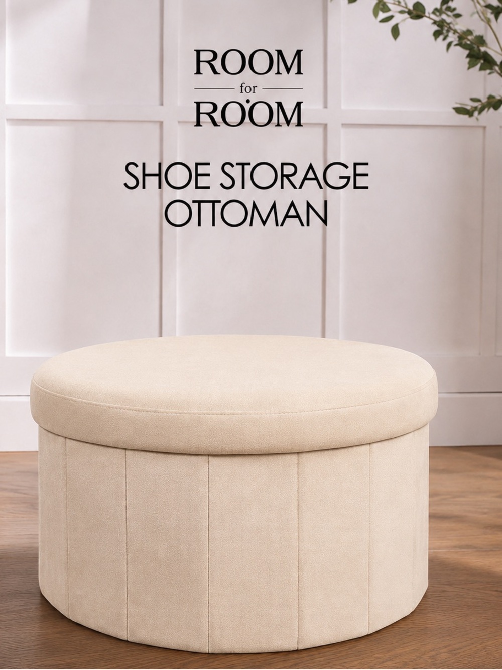 Round Shoe Storage Ottoman | Cream Velvet Hidden Organizer Seat | 250lb Capacity - Picture 3 of 8